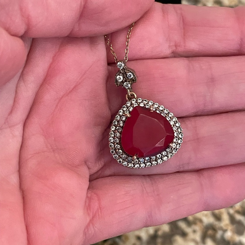 Solid Sterling Silver 20 Inch Silver Turkish Ruby… - image 1